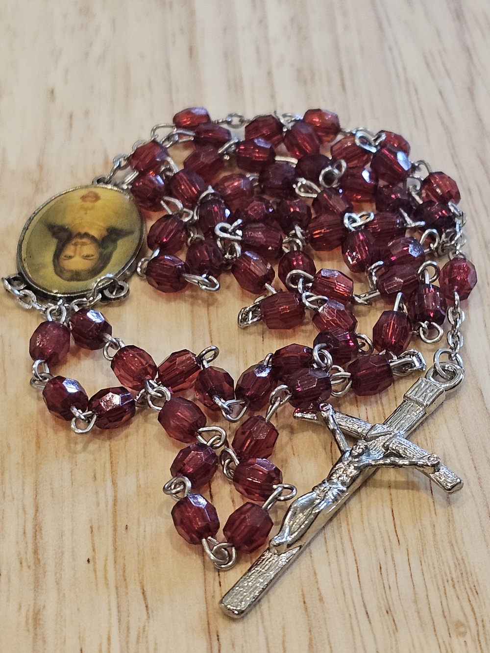 Rosary Necklace Red & Silver
